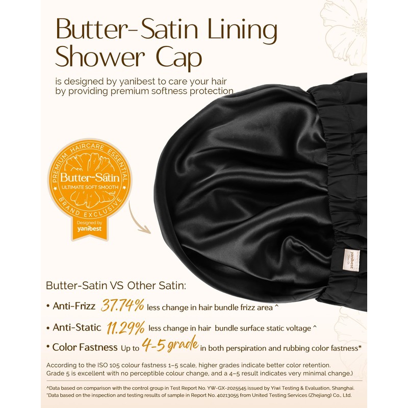 YANIBEST Extra Large Satin Shower Cap Waterproof Reusable Cap for