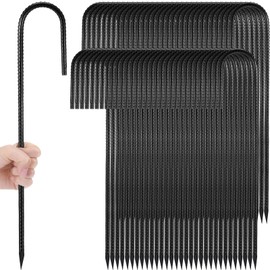 Gisafai 200 Pcs 12 Inch J Hook Rebar Stakes, Garden Ground Stakes Heavy Duty Tent Stakes Ground Anchors Steel Plant Support Stake Long Straight Metal Spikes with Chisel Point End for Concrete Timber