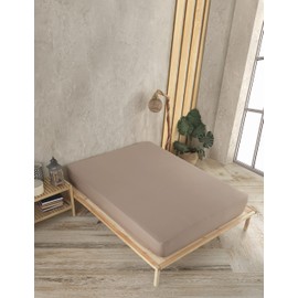 Vency Premium Jersey Fitted Sheet 140 x 200 cm Cappuccino – Fitted Sheet 100% Cotton, Flat Sheet 140 x 200 to 35 cm Mattress Height Cappuccino