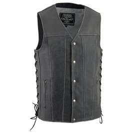 Milwaukee Leather Men's Premium Leather Classic V-Neck Motorcycle Rider Vest - X-Large