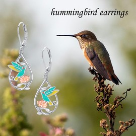 Hummingbird Earrings S925 Sterling Silver Hummingbird Dangle/Drop Earrings Hummingbird Jewelry for Women
