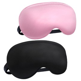 Audamp Sleep Mask, Eye Mask, Night Mask, Adjustable Band, Skin-Friendly, Silk, Ultra Soft Sleeping Mask, Pack of 2 (Pink and Black)