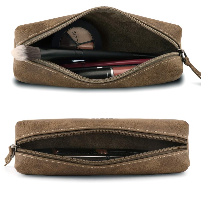 Londo Genuine Leather Zipper Pen, Pencil & Cosmetic Case (Mink),