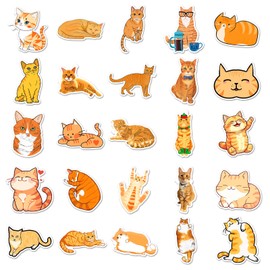 Pack of 50 Orange Cat Stickers Car Laptop Phone Guitar Skateboard Motorcycle Bicycle Orange Cats Stickers Set Vinyl Waterproof Aesthetic Stickers for Teenagers Children Adults