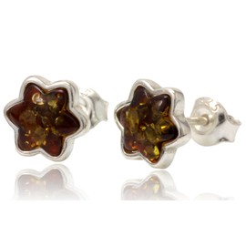 BALTIC AMBER STERLING SILVER 925 Earrings Small Stud Cognac NATURAL Gemstone Earrings Amber Jewellery For Woman