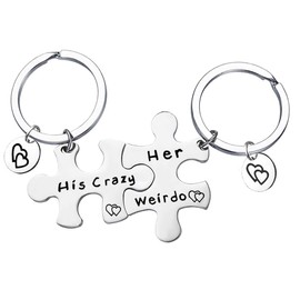Huwujiu Anniversary Keyring Gifts for Boyfriend Girlfriend His Crazy Her Weirdo Keyring Set Wedding Christmas Birthday Gifts Valentines Day Gifts for Couple