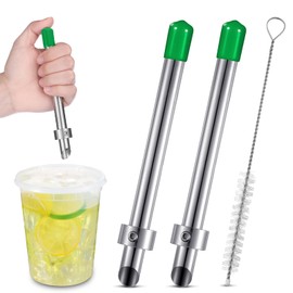 Lasnten 2 Pack Straw Puncher for Plastic Lids Lemonade Cups, Stainless Steel Straw Hole Puncher Punching Tools for Cafe Drinks Deli Container Squeezed Fresh Lemonade Stand Supplies(6.3 Inch,Green)