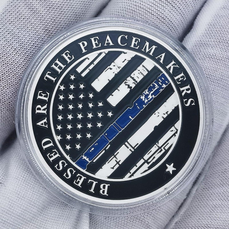 Thin Blue line Saint Michael Law Enforcement Challenge Coins -