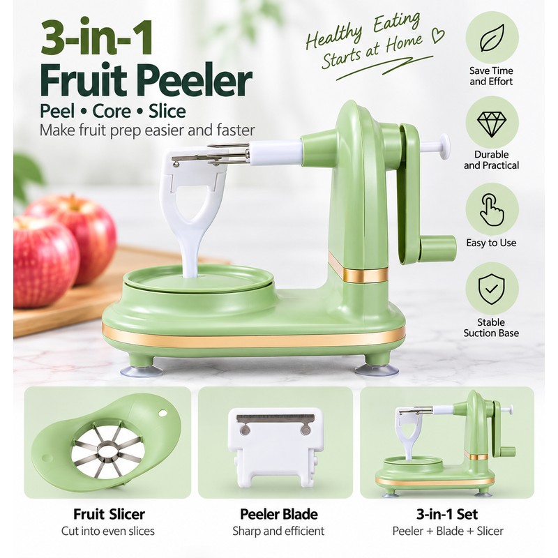 3-in-1 Hand Crank Fruit & Vegetable Peeler for Kitchen Prep