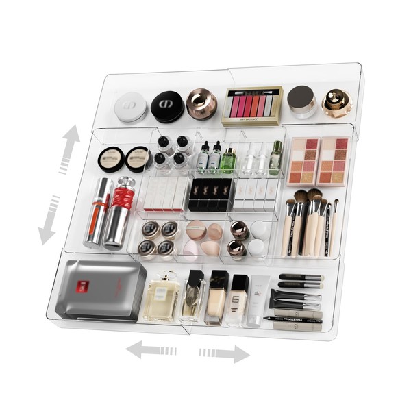 MIUOPUR Expandable Drawer Organizer, Width (10.6"-20.1") Depth (11"-20.1"), Clear Makeup
