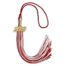 Endea Graduation Mixed Double Color Tassel with Gold Date Drop (Red/White, 2022)