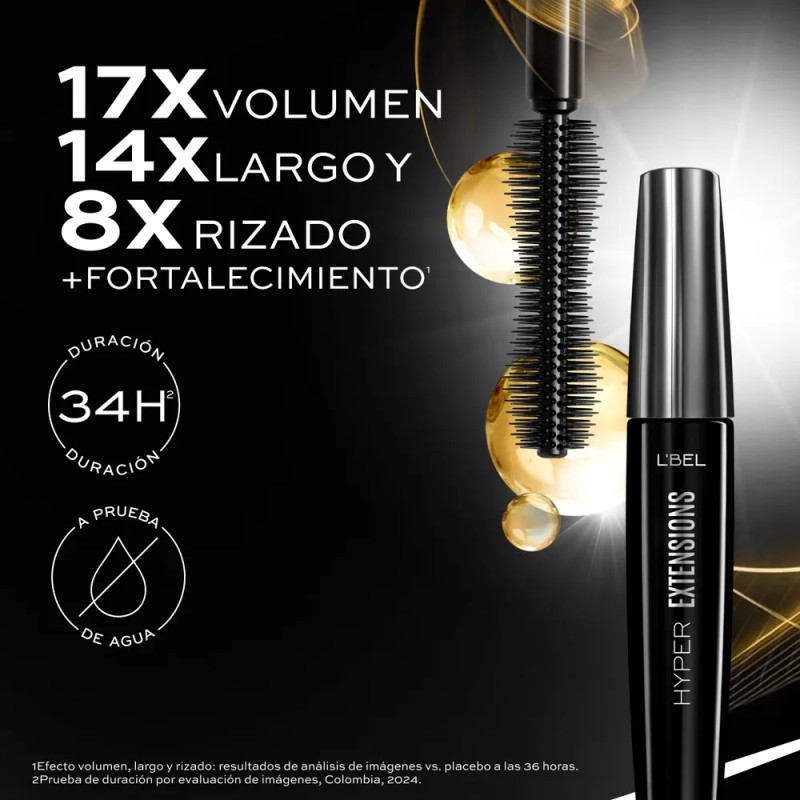 L'bel Máscara De Pestañas Forever Hyper Extensions 9g Color Negro
