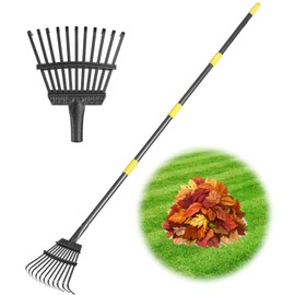 Rake, Garden Leaf Rakes for Lawns Gardening, Small Metal Rake Tool with 11 Tines, 60 Inch Adjustable Steel Handle Rake for Leaves, Yard, Shrub, Flower Beds