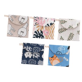 COLLBATH Sanitary Napkin Pouch Set of 5 Knitted Fabric Period Bag Small Item Container Multi-Purpose Women's Bag
