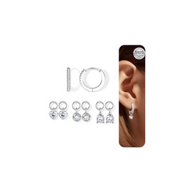 MILACOLATO 925 Sterling Silver Hoops Earrings Charm Set for Women Lightweight Small Silver Gold Earrings for Women Hypoallergenic Hoop Huggie Earrings Cartilage Earring Silver-CZ