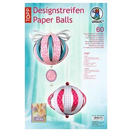 Ursus Inga 23570099 Paper Balls Design Strips Material for up to 8 Paper Balls, Diameter Approx. 10 cm, 60 Strips with Accessories, Ideal for Crafting Individual Christmas Baubles