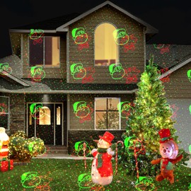 Poeland Christmas Projector Lights Garden Laser Lights with 4 Theme Multi Patterns, Holiday Projector Light IP65 Waterproof Outdoor Indoor Decorative Lighting for Xmas Birthday Party