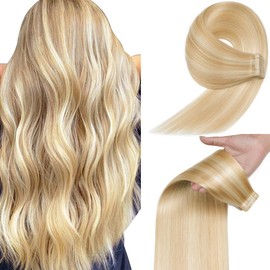 20pcs 24 Inch Tape in Hair Extensions Human Hair, Remy Human Hair Extensions Tape in Straight Tape Hair Extensions Skin Tape in Hair Extensions Ash Blonde Highlighted Bleach Blonde(P18/613#, 24 Inch)