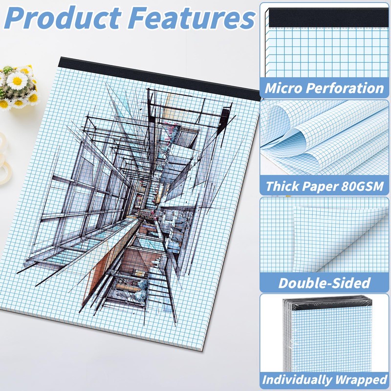 Oleitodh 10 Pack Graph Paper Pads 11 x 17 Inch