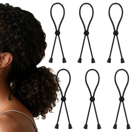 Brvlsoc 6-Pack Adjustable Satin Hair Ties for Thick Curly Styles – Afro Puffs, Locs, Ponytails & Pineapples for Women & Girls (Black)