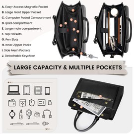 RAINSMORE Laptop Bag for Women 15.6 Inch Laptop Tote Bag Business Office Work Bag Professional Briefcase Waterproof Leather PU Computer Bag Teacher Shoulder Bag Handbag