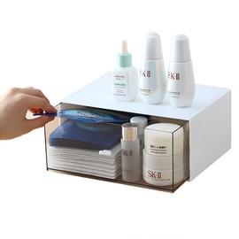 OSteed Desktop Stackable Storage 1 Drawer, White Plastic Stationery Drawer Organiser, Makeup Desk Organiser Storage Box, Small Drawers Storage Unit, 1 Deep Layer