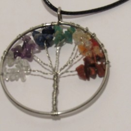 Tree of Life Amethyst Stone Necklace, Rainbow 7 Chakra, Multi-Color Quartz Chips