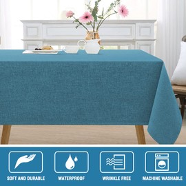 H.VERSAILTEX Linen Textured Tablecloth Rectangle 60 x 120 Waterproof Solid Linen Tablecloth Spill-Proof Linen Look Cover for Party Table Extra Soft and Thick Fabric Wrinkle Free, Heather Storm Blue