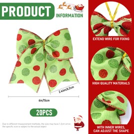 MANOPAWS 20PCS Red Green Christmas Bows Decorations Christmas Ribbon Bows Christmas Bows Ornaments Christmas Wreaths Bows Christmas Tree Bows for Gift Wrapping Wreaths Christmas Tree Home Party