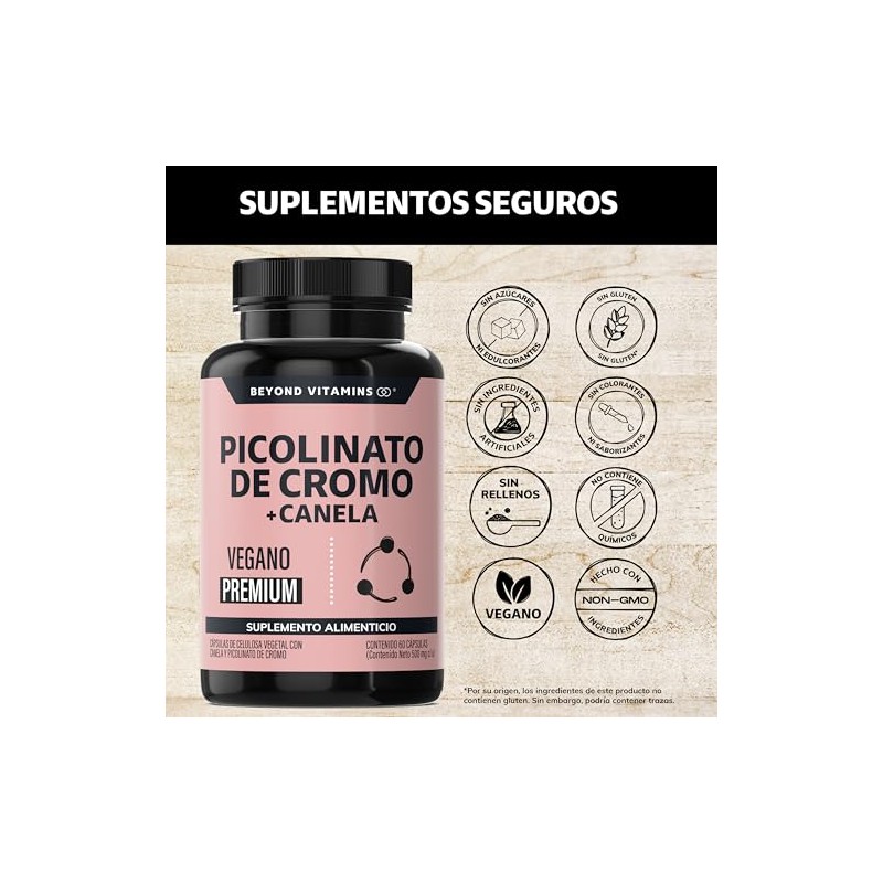 Beyond Vitamins | Picolinato de Cromo con Canela, Cápsulas VCaps,