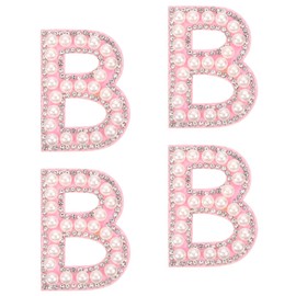sourcing map 10Pcs Iron on Letters Patches, Letter B Rhinestone Pearl Alphabet Applique English Letter Sew on Patch for DIY Clothing Hat Bag, White Pink