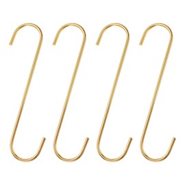 HARFINGTON 4pcs Long S Hooks 8 Inch Extra Long Metal S-Shaped Hanging Hooks High Manganese Steel S Hanger Storage Organizing Tool for Kitchen Garden Bathroom Garage Closet, Gold Tone