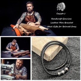 Casisto.Men's Leather Necklace Pendant Necklace, Black Cord, Stainless Steel, Jewellery Gift Box, 45, Stainless Steel, No Gemstone