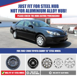 I1MOTOR 15 Inch Hubcaps Wheel Cover Compatible with Toyota Camry 2002-2006 [2002 2003 2004 2005 2006], R15 Hub Caps Wheel Rims Cover Replacement Snap-On Car, Set of 4, PP Material, (Matte Black)