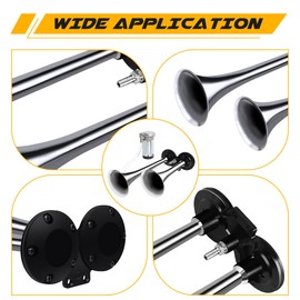 12V Air Horn Kit, Super Loud Train Horn for Truck, Air Horn Dual Truck Horn with Compressor for 12V Vehicles Trucks Pickup Trains Cars Boats (Dual silver)