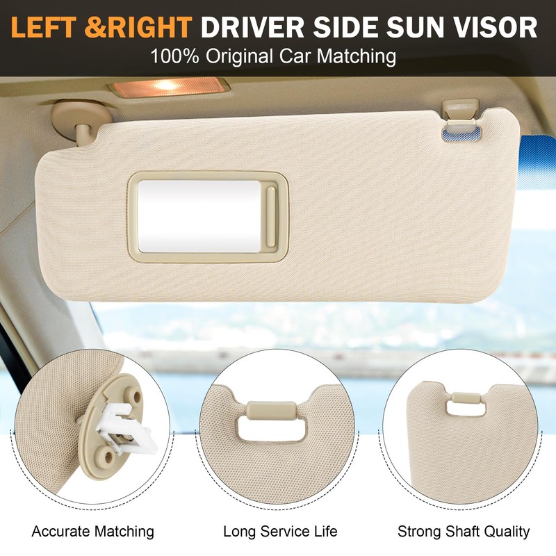 Left Driver Right Passenger Side Beige Sun Visor with Vanity