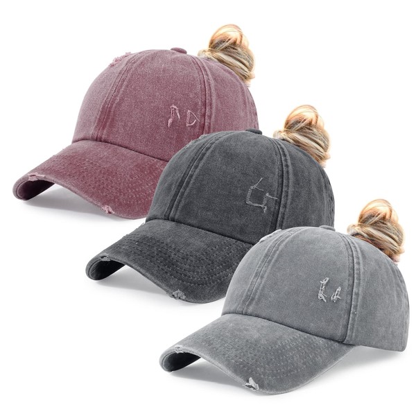 HH HOFNEN Ponytail Hats Womens Washed Distressed Baseball Cap High