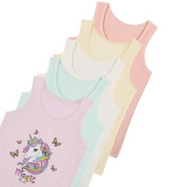 Donella Girls Undershirts Prints - Soft Cotton Toddler Girl Tank Tops 5 Pack, Unicorn Bliss, Age: 10-11