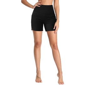 wkwmrpet Womens 5" High Waisted Blcak Swim Board Shorts Quick Dry Tummy Control Bathing Suit for Women with Liner Black