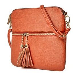 Woodland Leathers Crossbody Bags for Women, Designer Faux Leather Small Shoulder Bag for Women With Adjustable Strap, Ladies Multiple Compartments Messenger Bag (Orange, Small (21.5x21.5 cm))