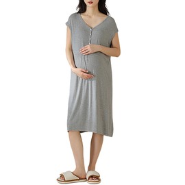 Weardear Women's Maternity Nightdress Sleeveless Button Breastfeeding Nightshirt Pregnancy Labor Nightwear Grey S