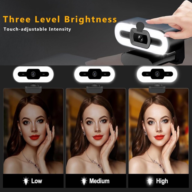 GKEAPZA Webcam with Ring Light Microphone - Streaming Web Camera,