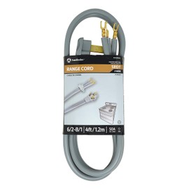 Southwire 9014SW8809 Range Power Cord, 4-Foot, 1/4-Inch Flanged Terminals, Flat Plug, Compatible With Most Standard Free Standing Electrical Ranges With A 3 Conductor Wall Outlet, 125/250-Volt, 50-Amp