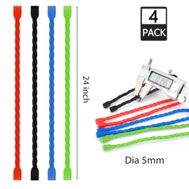 4PCS Silicone Twist Ties 24-Inch Reusable Cable Ties Steel-Core Straps Organizer All Purpose Bendable Cord Tie for Indoor Outdoor Bundling Holding Securing and Wrapping Cables (4 Colors)