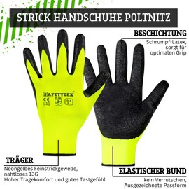 Safetytex 12 Pairs of Work Gloves, Assembly Gloves with Latex Coating, Neon Yellow Gloves, Protective Gloves for Home, Garden, Industry and Crafts, Size 12