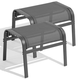 ONBRILL Outdoor Ottoman Set of 2, All Weather Outdoor Foot Stool with Supportive Textliene and Metal Frame, Stackable Oversized Outdoor Foot Rest for Furniture Patio Garden Pool, Grey
