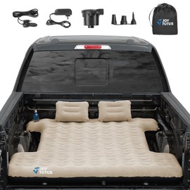 JOYTUTUS 3.0 Upgraded Light Version Truck Bed Air Mattress for Camping, Thicken Inflatable Mattress for 5.5-5.8Ft Short Truck Bed,with Built-in Cup Holder&2 inflatable Pillow,Full-Size,Camel and Black