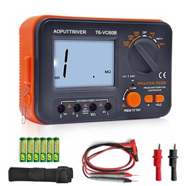 Digital Insulation Resistance Tester, 1999 Counts Megohmmeter Big LCD Display DCV ACV Megohm Meter DC250/500/1000V AC750V, 200MΩ~2000MΩ Resistance Testing with Data Hold Backlit for Motor Cables