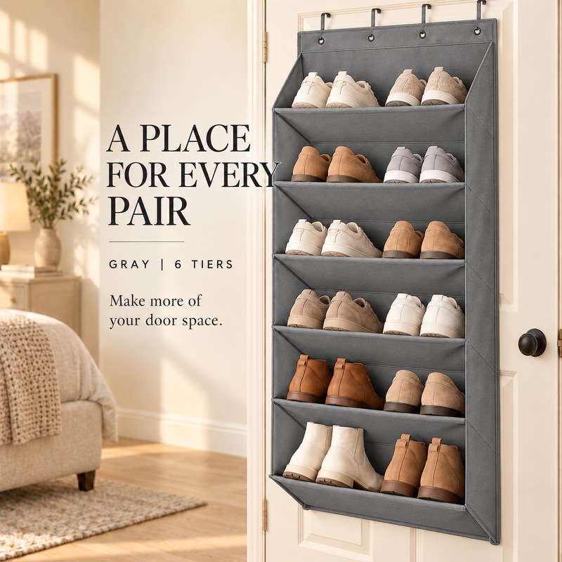 Over the Door Shoe Organizer with Large Deep Pockets, Foldable