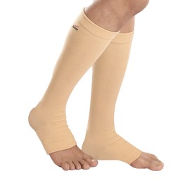 TYNOR Compression Stockings for Men & Women 2 Pack Thigh High Length Closed Heel Open Toe Compression Socks Circulation Leg Support for Shin Splints, Swelling, Athletic Running Cycling, Small Beige